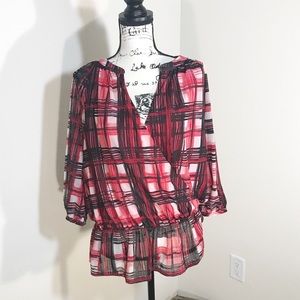 Dana Buchman Tunic Shirt Red Black Large